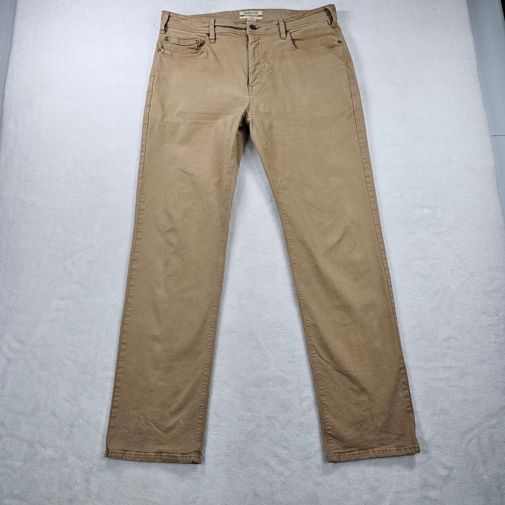 Orvis Five Pocket Pants Mens 30x32 Tan Excellent Straight Leg Stretch Twill